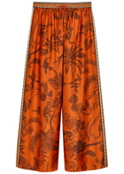 Alemais Monkey Dance Printed Wide-leg Silk Trousers Rust