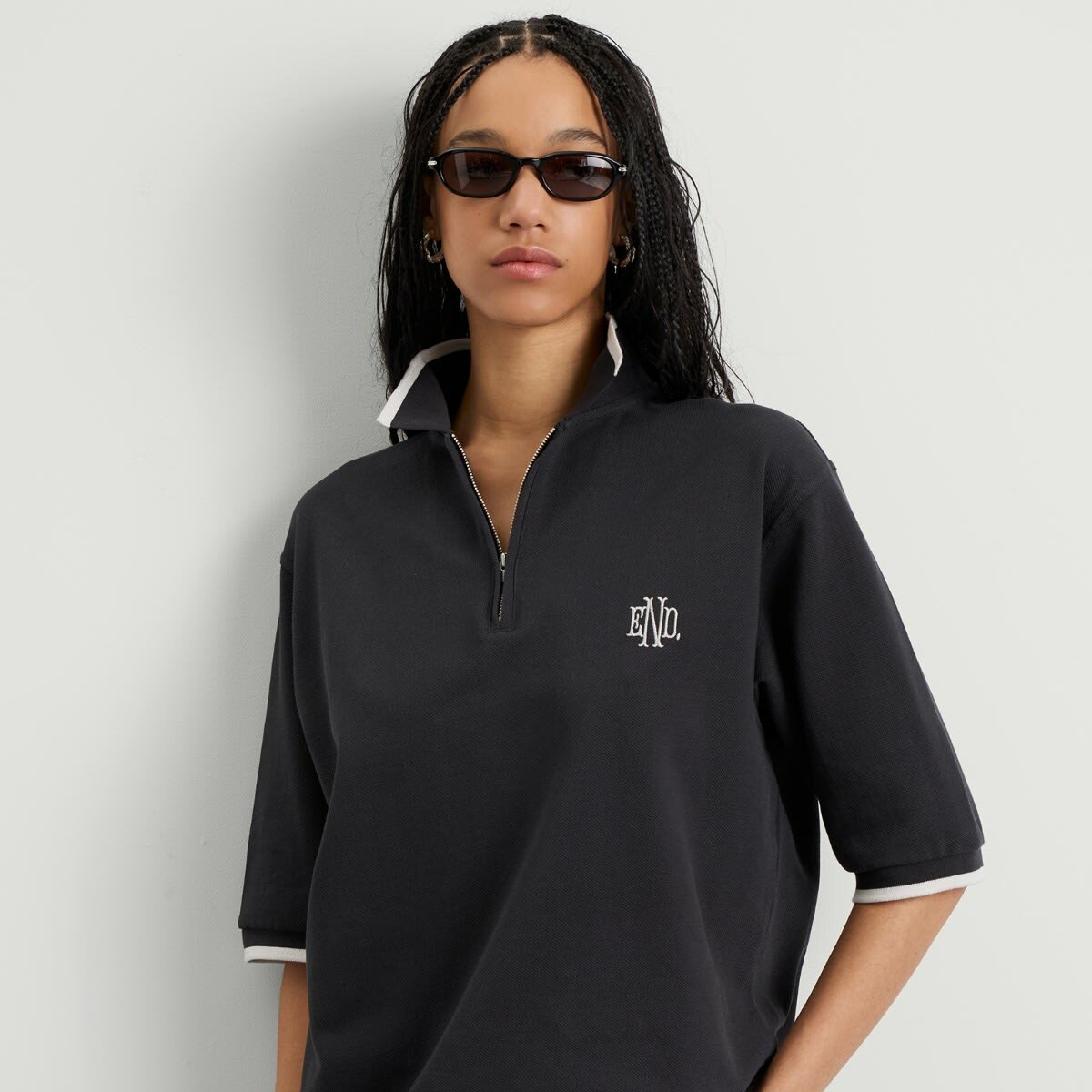END. Piquet Polo in Cinder Black/Off White