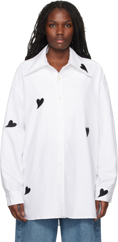 Photo: KIMHĒKIM White Heart Patched Oversized Shirt