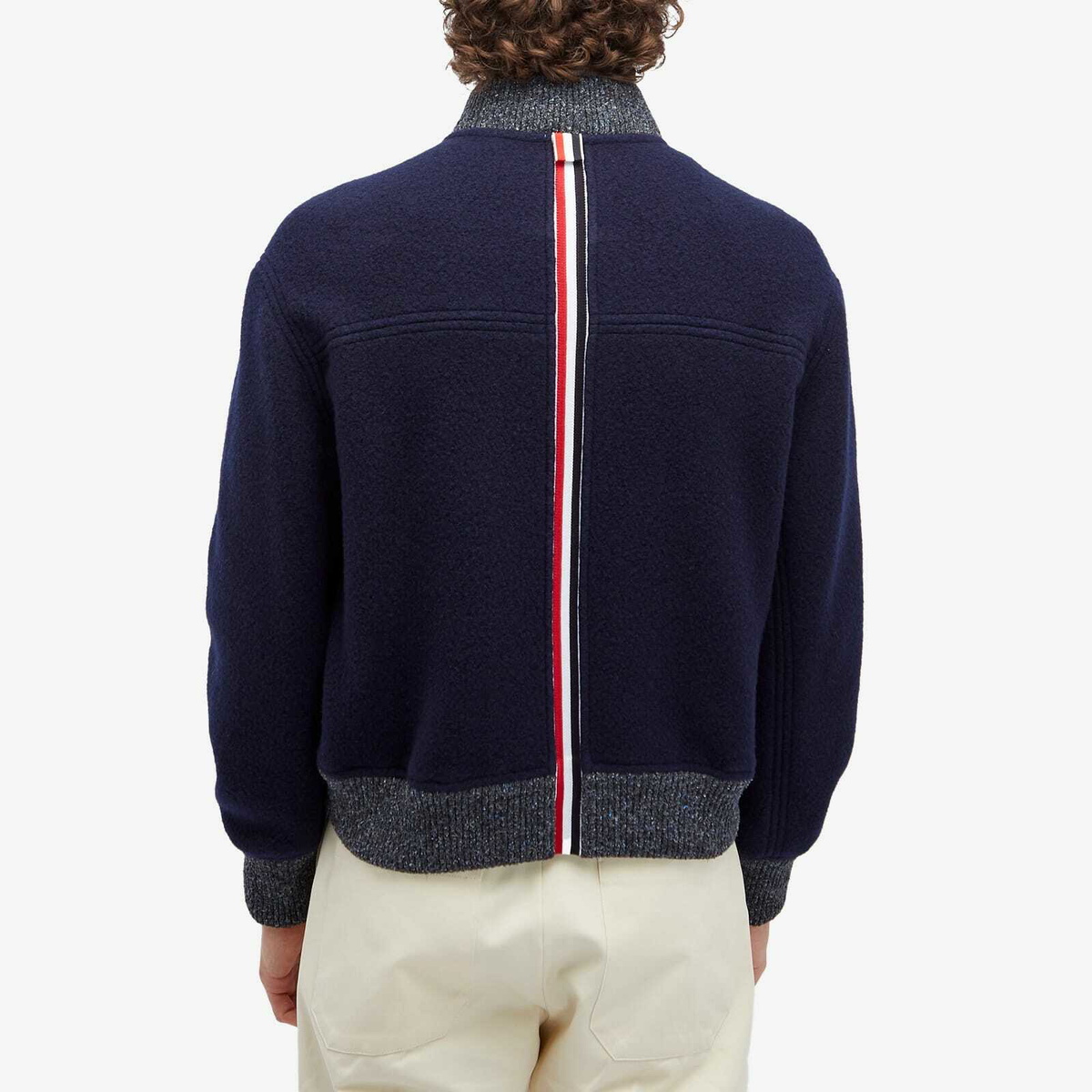 Thom Browne Men's Wool Fleece Bomber Jacket in Navy