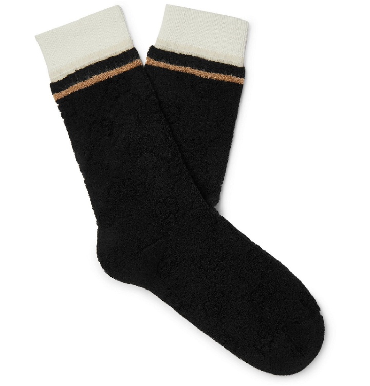 Photo: Gucci - Striped Logo-Embossed Cotton-Blend Jacquard Socks - Black