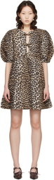 GANNI Beige Leopard Printed Cotton Tie String Minidress