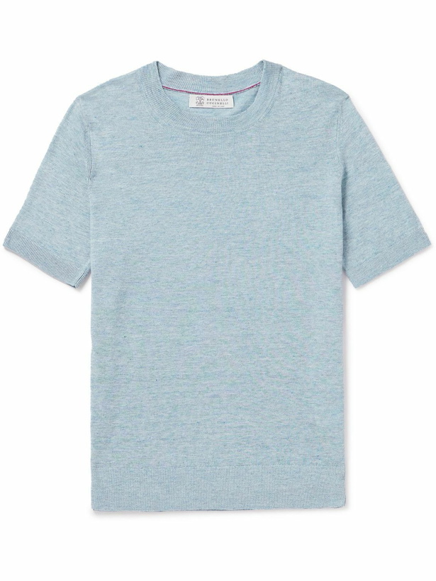 Photo: Brunello Cucinelli - Linen and Cotton-Blend T-Shirt - Blue