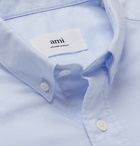 AMI PARIS - Button-Down Collar Logo-Embroidered Cotton Oxford Shirt - Blue