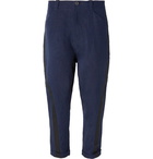 Isabel Benenato - Wide-Leg Cropped Grosgrain-Trimmed Linen Trousers - Navy