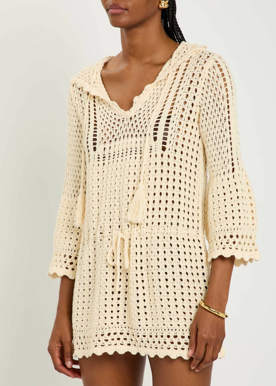 Isabel Marant étoile Zelnie Hooded Crochet-knit Mini Dress Ecru