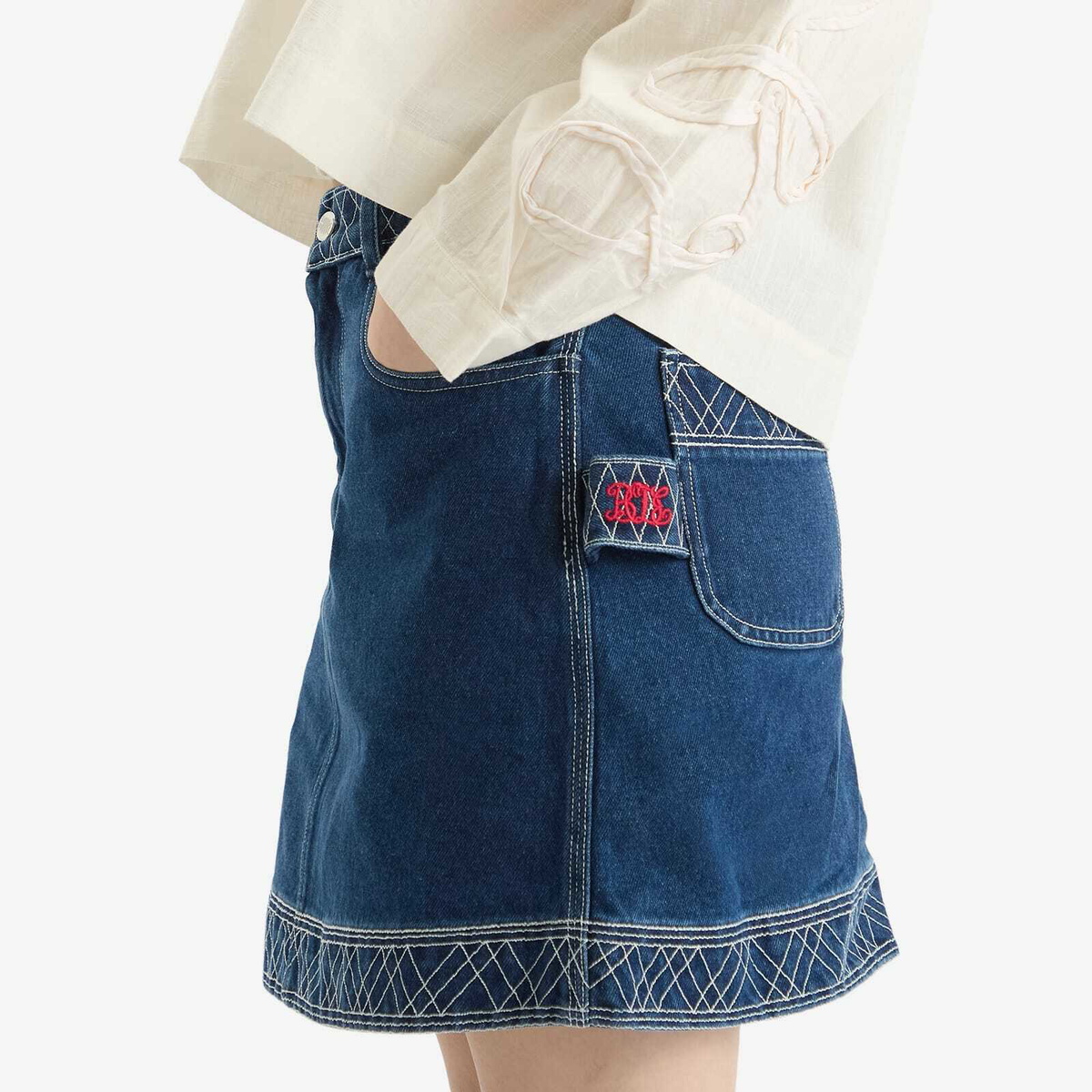Bode Women's Embroidered Denim Skirt in Indigo