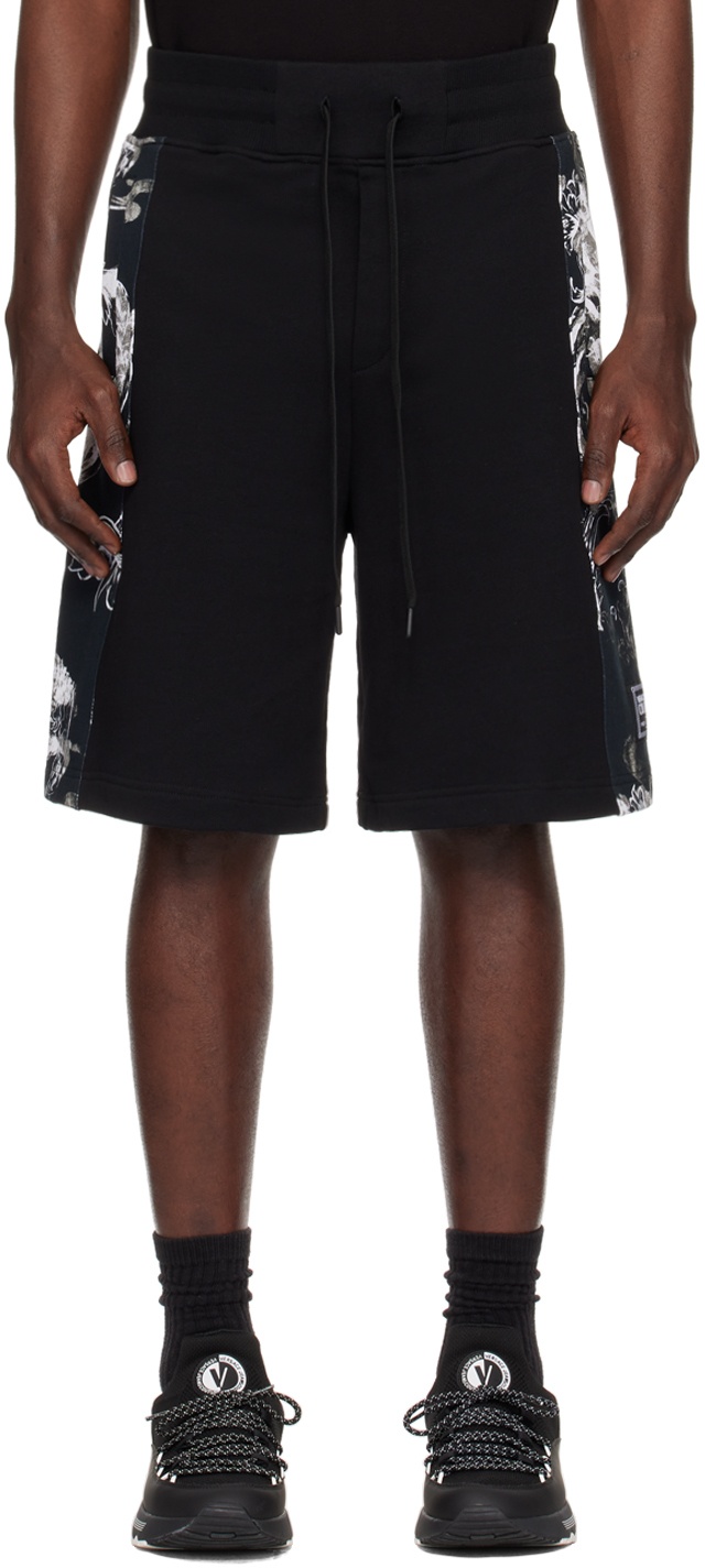 Photo: Versace Jeans Couture Black & Gray Watercolor Couture Shorts