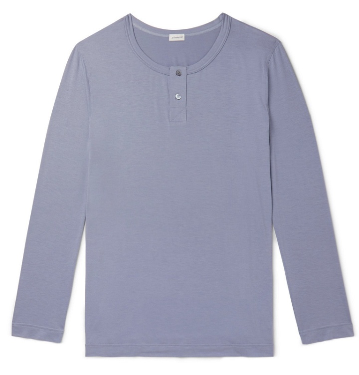 Photo: Zimmerli - Stretch-Micro Modal-Blend Henley Pyjama T-Shirt - Blue