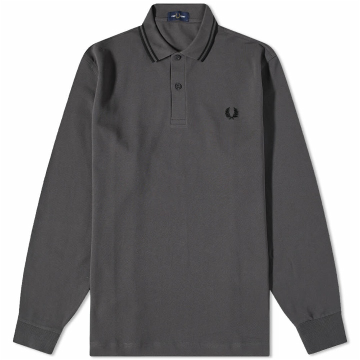 Photo: Fred Perry Authentic Men's Long Sleeve Twin Tipped Polo Shirt in Gunmetal/Black
