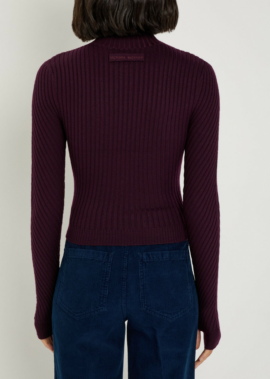 Victoria Beckham Ribbed Merino Wool top Burgundy