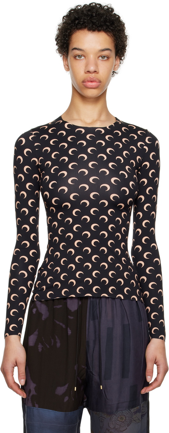 Marine Serre Black & Tan Second Skin Moon Long Sleeve T-Shirt