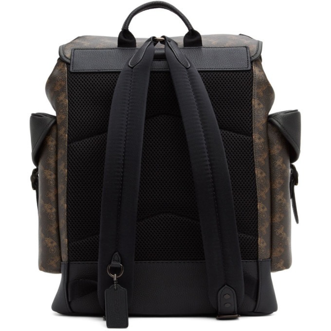 coach hitch backpack with horse and carriage || & Print Black/Grey  FASHION MYST Daypack Canvas Backpack Single Strap