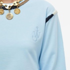 JW Anderson Women's Asymmetric Contrast Stitch Crew Sweat in Baby Blue