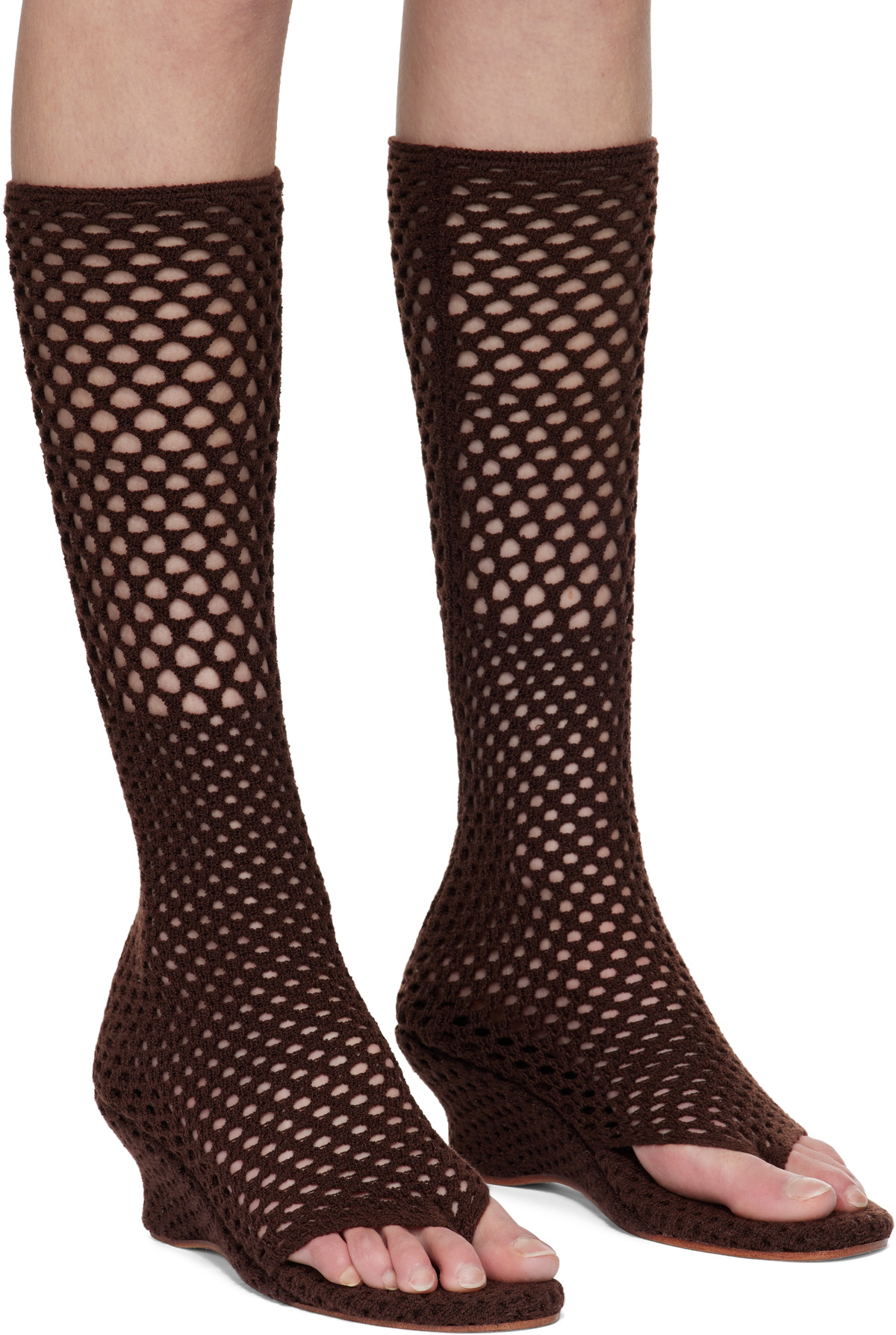 Isa Boulder Brown Short Cable Knitted Heeled Sandals