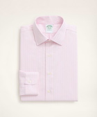 Brooks Brothers Men's Stretch Milano Slim-Fit Dress Shirt, Non-Iron Royal Oxford Ainsley Collar Stripe | Pink