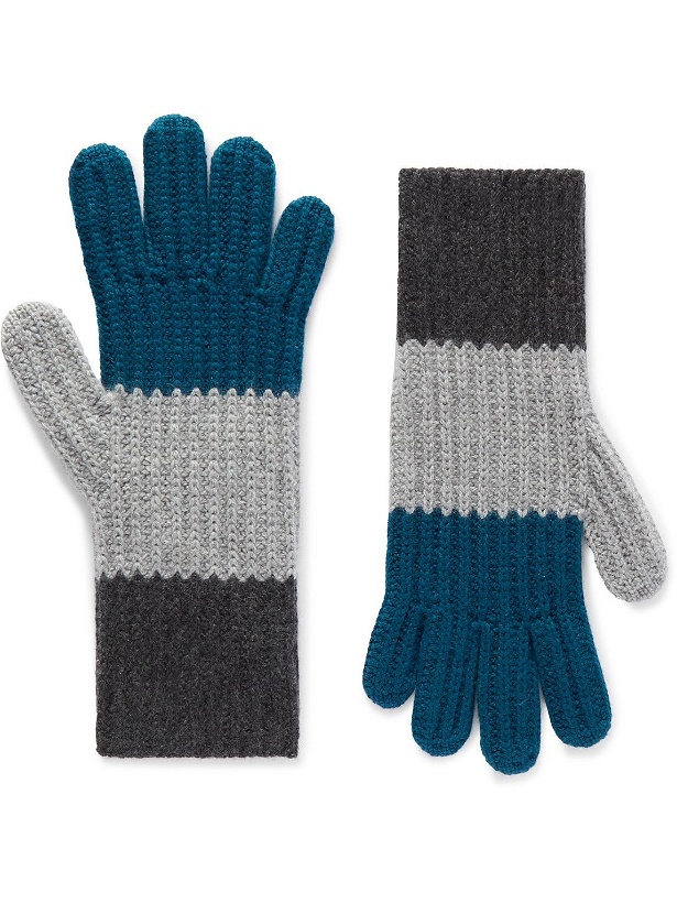 Photo: Loro Piana - Striped Cashmere Gloves - Blue