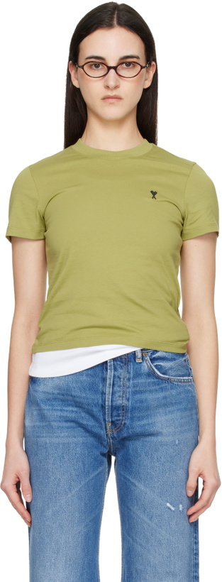 Photo: AMI Paris Green Cotton Ami de Coeur Cropped T-shirt