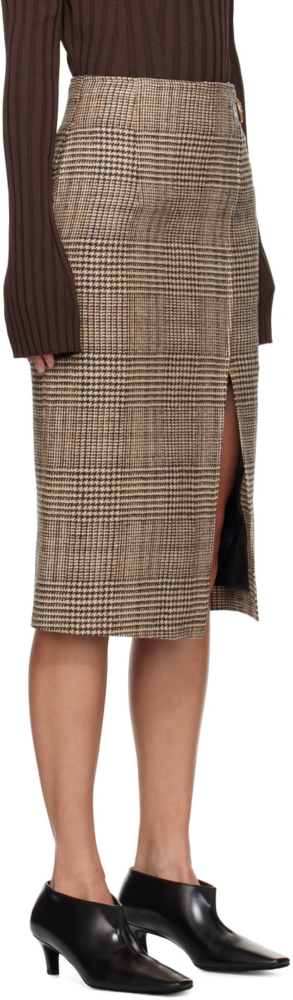 Recto Beige Check Wrapped Midi Skirt