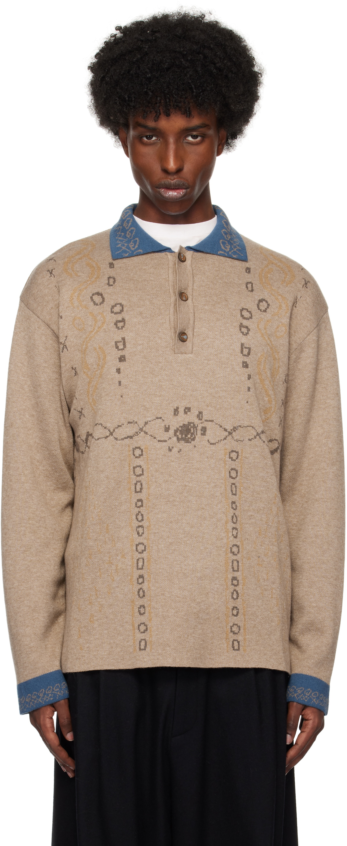 HYEIN SEO Beige Graphic Pique Knit Polo