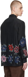 Bode Black Beaded Poppy Shirt