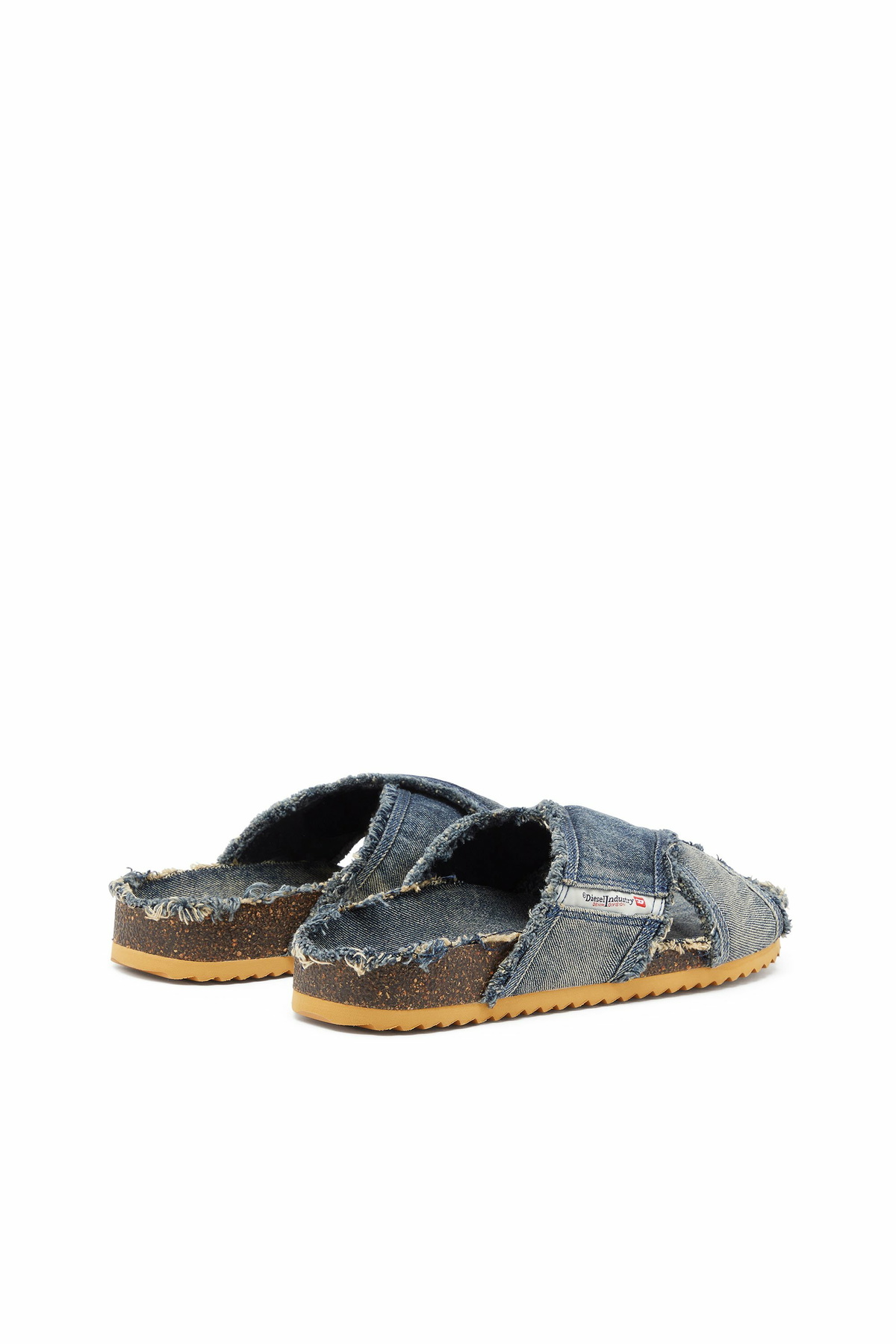 Diesel D-Woodstock-Crossover slides in frayed denim - Sandals Mens in Blue