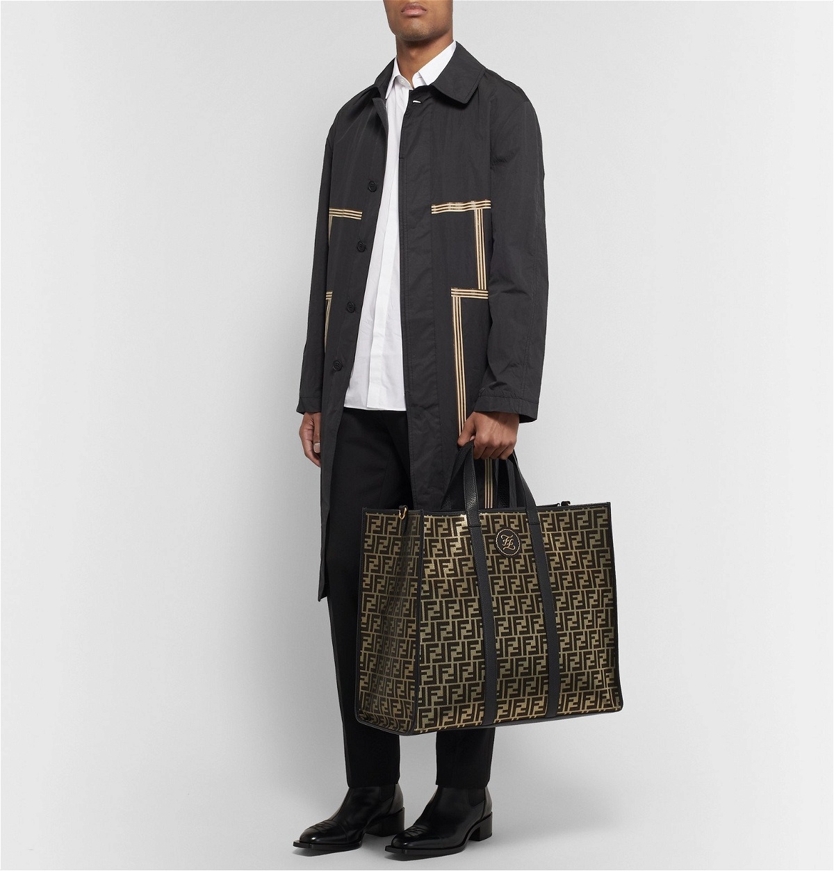Fendi - Leather-Trimmed Logo-Jacquard Canvas Tote Bag - Brown Fendi