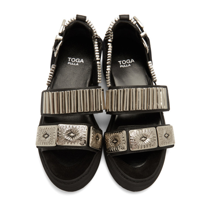 Toga Pulla Black Buckles Flat Sandals Toga Pulla