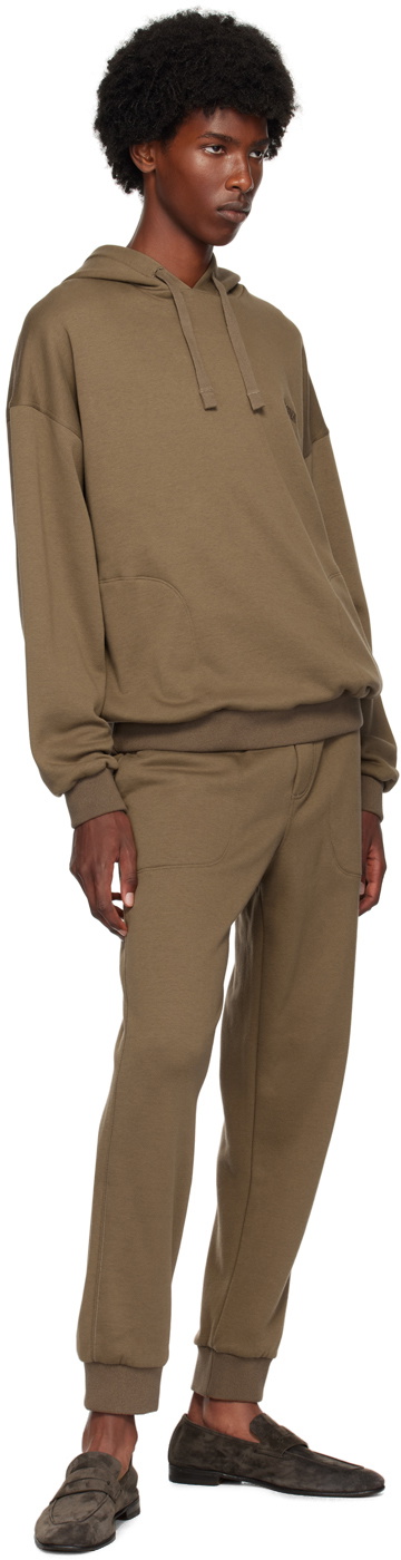 ZEGNA Brown Embroidered-Logo Hoodie