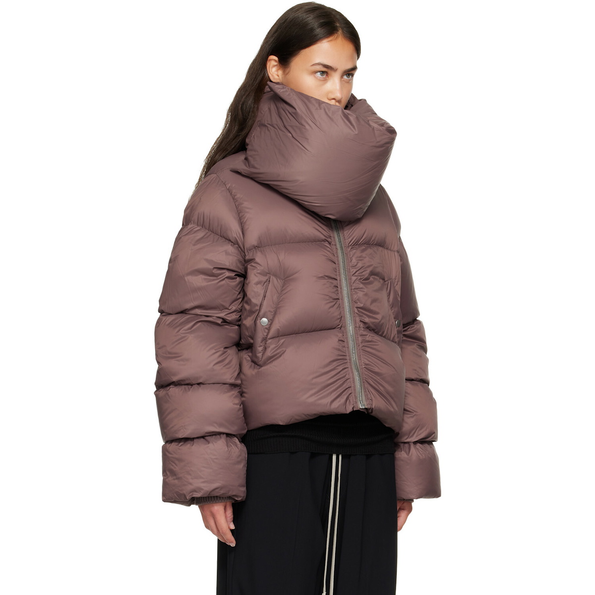 Rick Owens Burgundy Tower Funnel Neck Down Jacket
