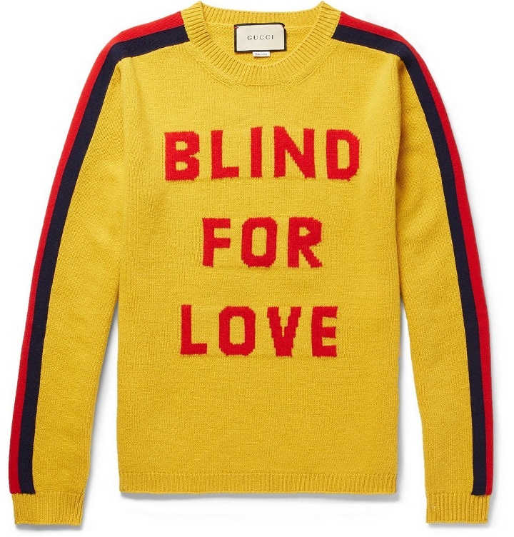 Photo: Gucci - Slim-Fit Intarsia Wool Sweater - Men - Yellow