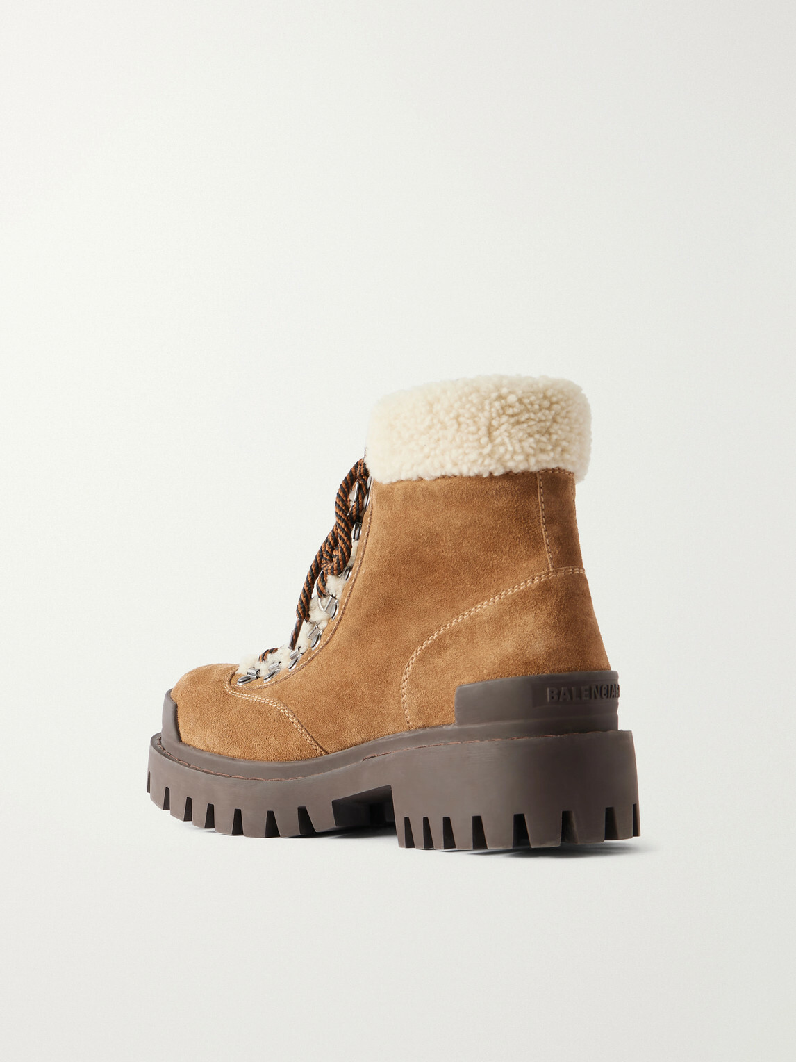 Balenciaga - Shearling-Trimmed Suede Boots - Brown