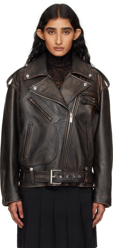 Photo: McQueen Brown Oversized Antiqued Leather Biker Jacket