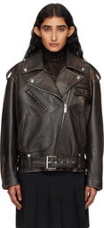 McQueen Brown Oversized Antiqued Leather Biker Jacket