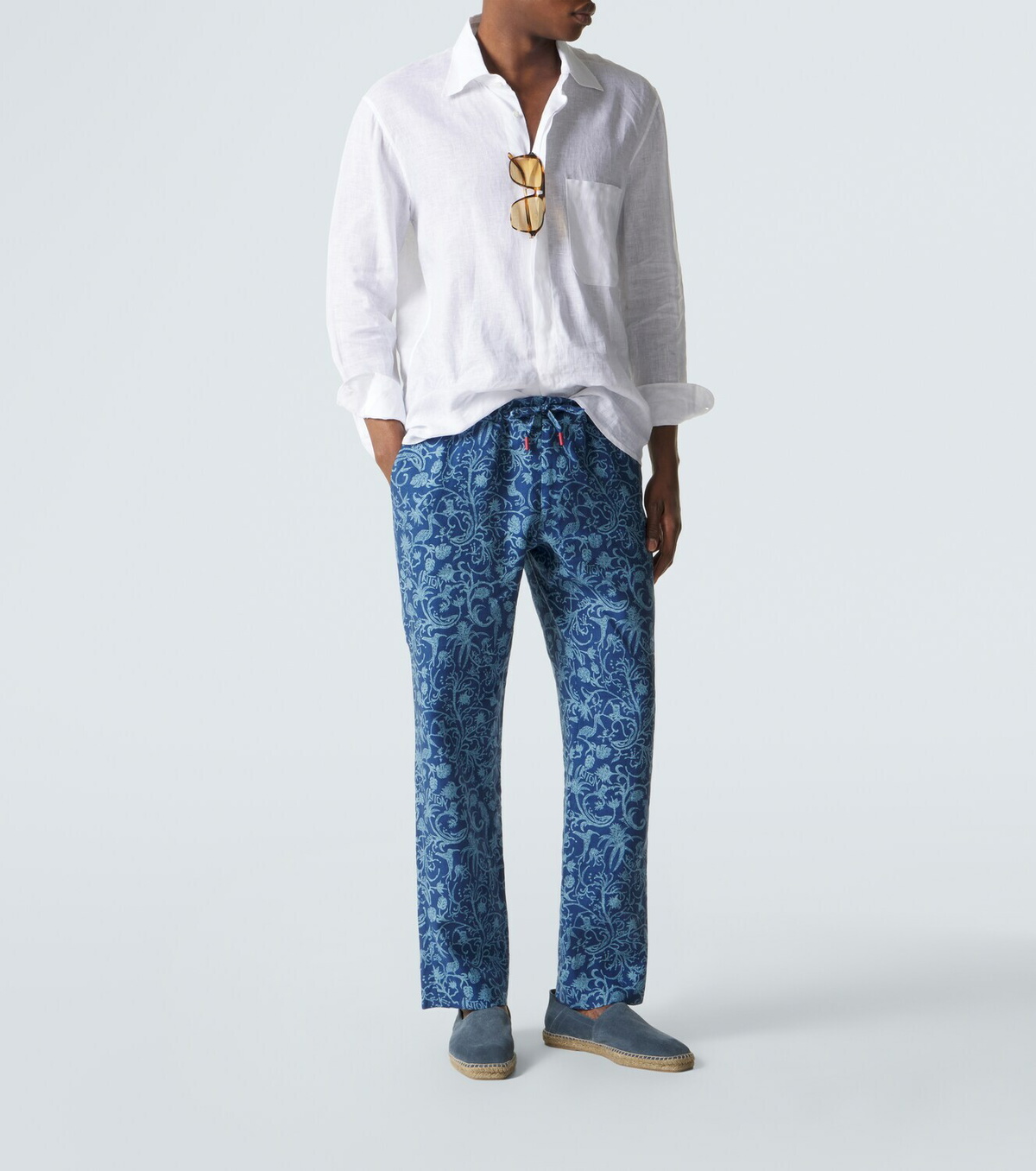 Kiton Printed linen straight pants