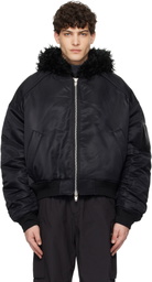 Juun.J Black Faux Fur MA-1 Reversible Bomber Jacket