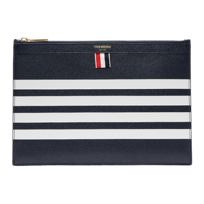 Photo: Thom Browne Navy Small Four Bar Zipper Tablet Holder
