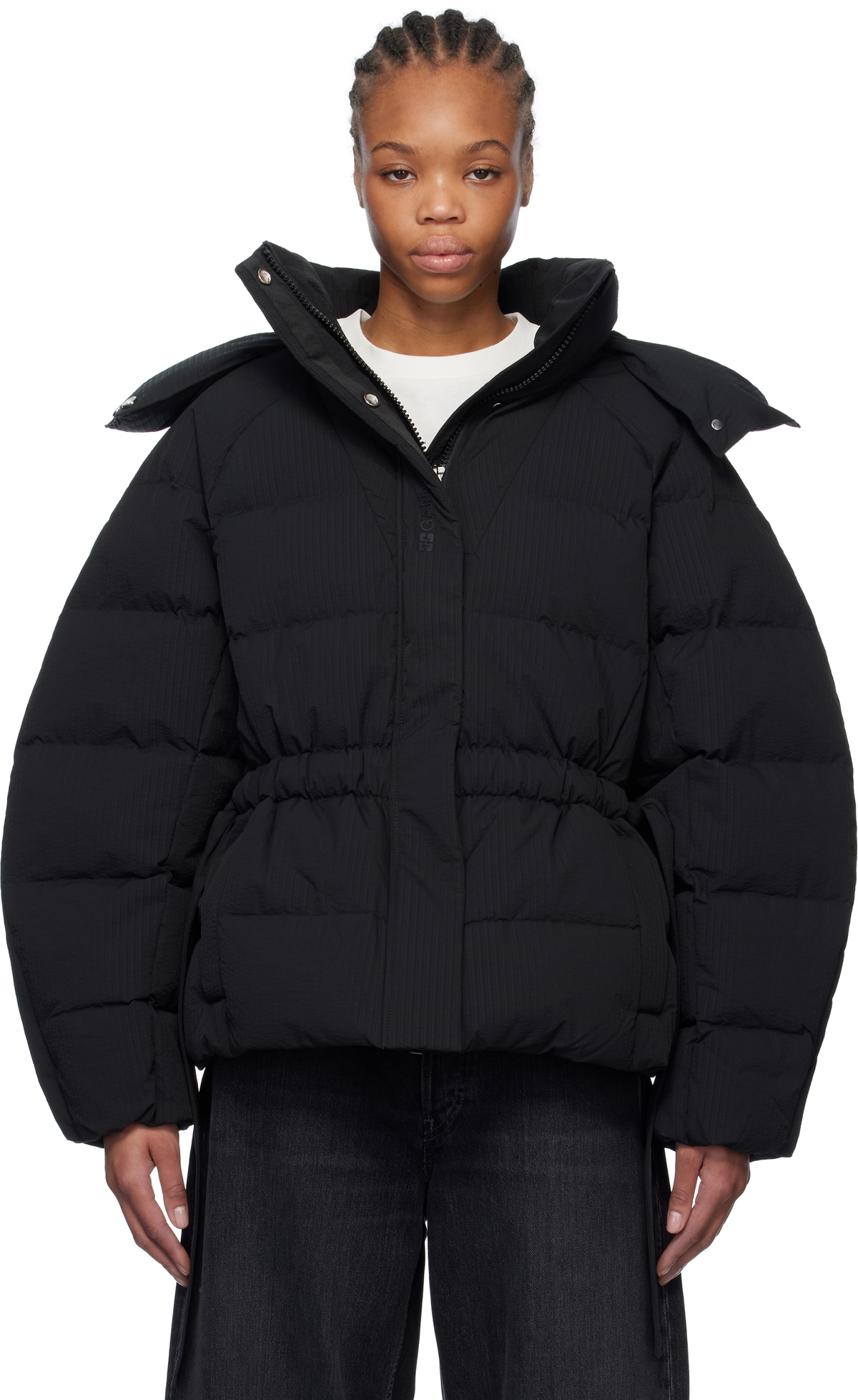 GANNI Black Short Tech Down Puffer Jacket GANNI