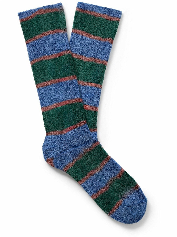 Photo: Anonymous Ism - Old Surf Striped Cotton-Blend Terry Socks - Blue