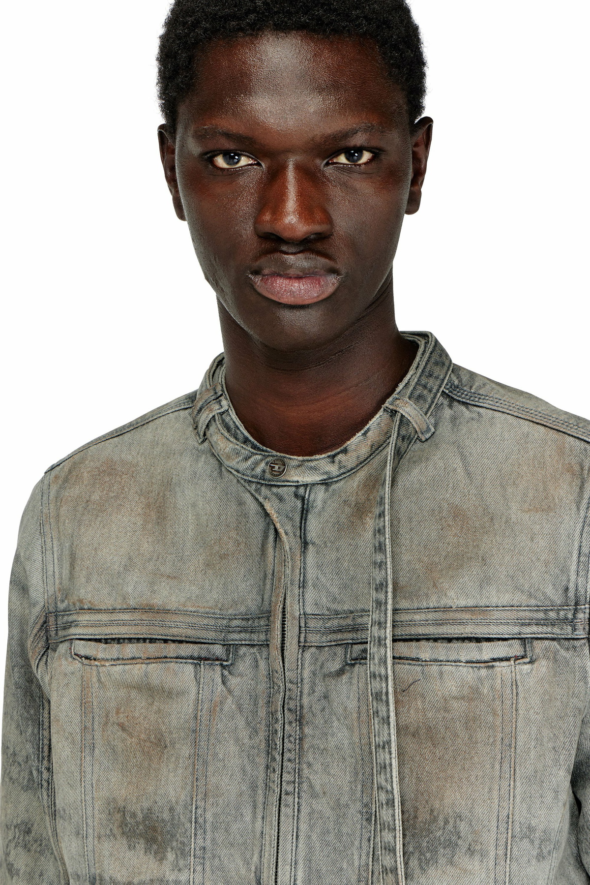Diesel Jacket in cotton-hemp satin denim - Denim Jackets Mens in Grey