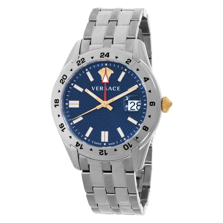 Photo: Versace Greca Time GMT Quartz Blue Dial Mens Watch VE7C00523