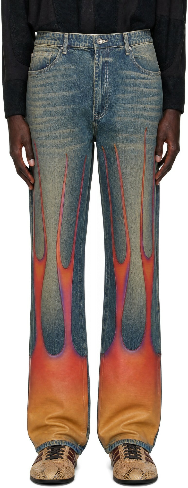 Who Decides War Blue & Red Flame Denim Jeans