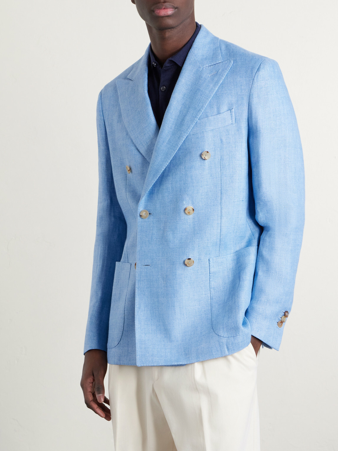 De Petrillo - Double-Breasted Linen Blazer - Blue