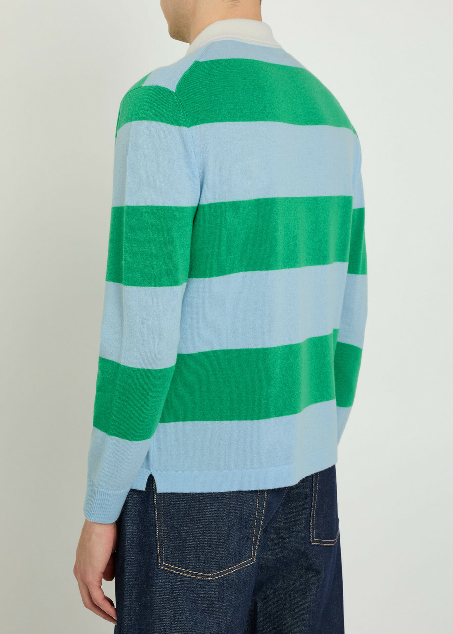 Allude Striped Wool and Cashmere-blend Polo Shirt Green