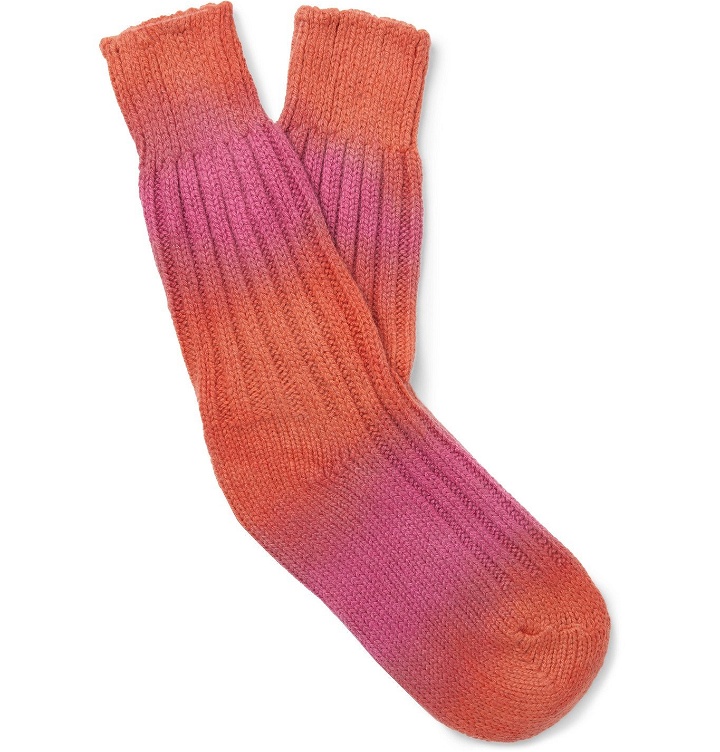 Photo: THE ELDER STATESMAN - Hot Yosemite Tie-Dyed Cashmere Socks - Orange