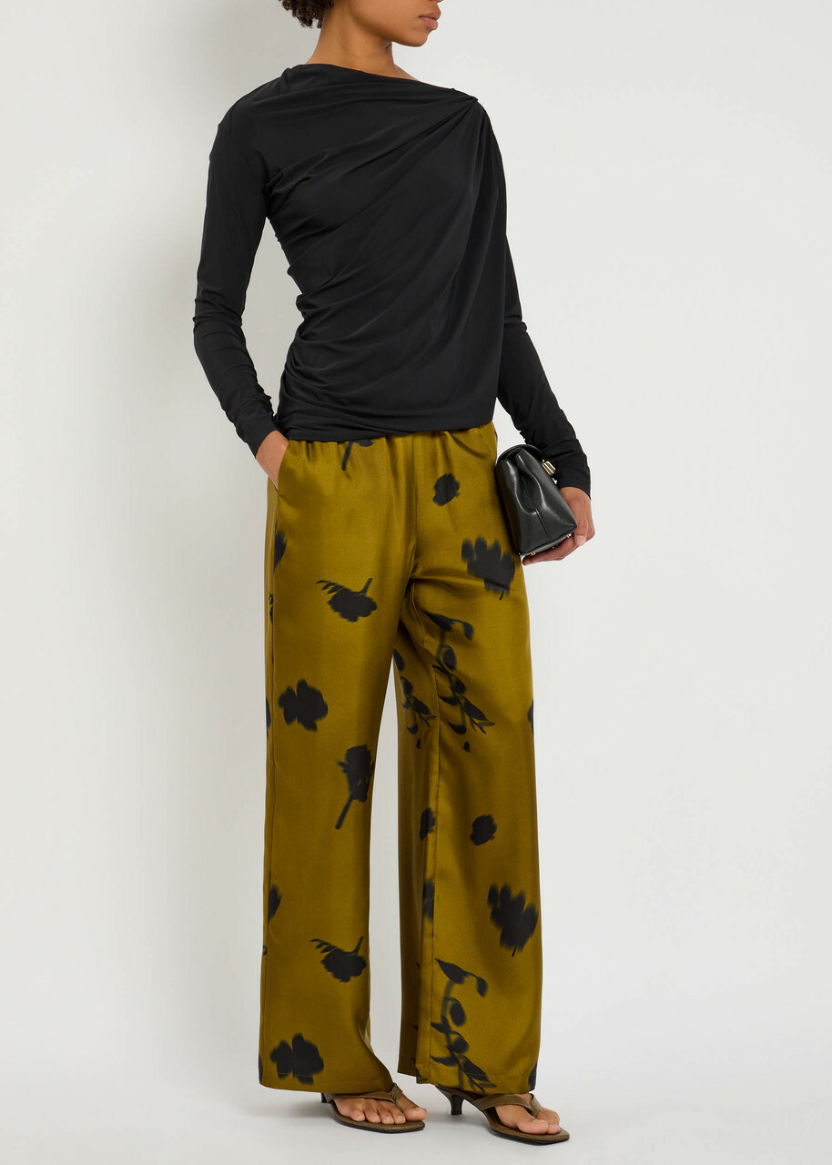 High Aslant Draped Stretch-jersey top Black