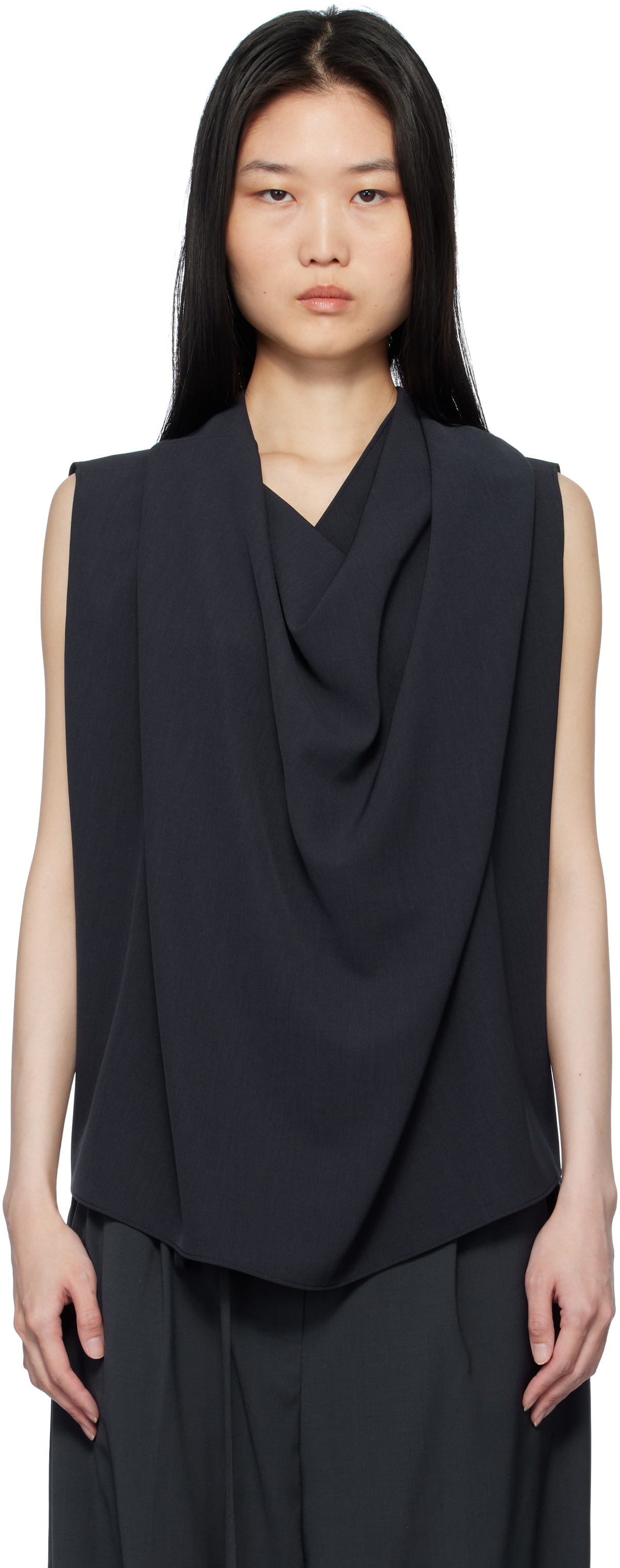 LE17SEPTEMBRE Navy Drape Sleeveless Tank Top