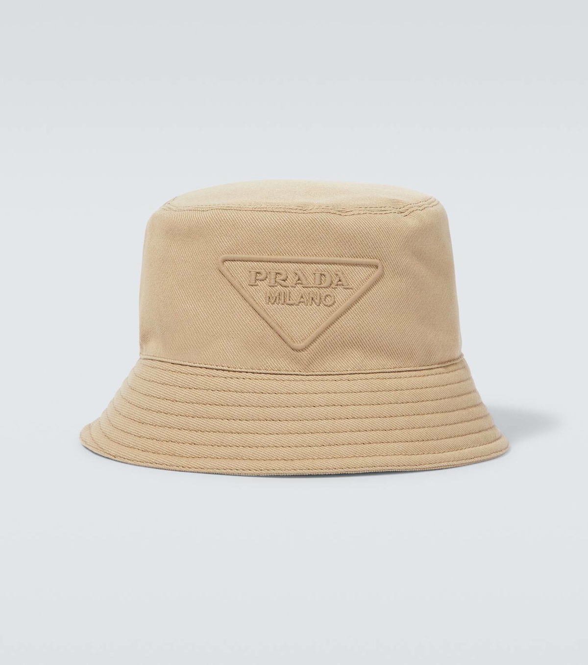 NWT New Prada Cream Cotton Logo Canvas Bucket Hat with Tan Leather Trim Medium Prada Logo cotton bucket hat Prada main image 4