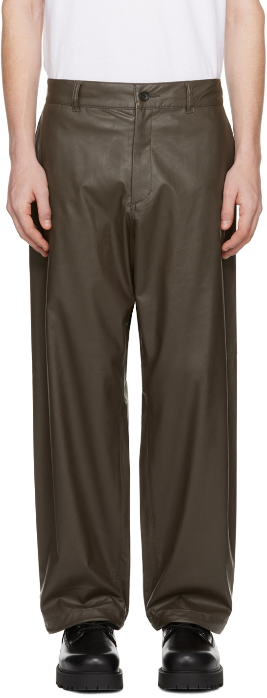 Military Button Trim Faux Leather Trousers - Camel - Just $9