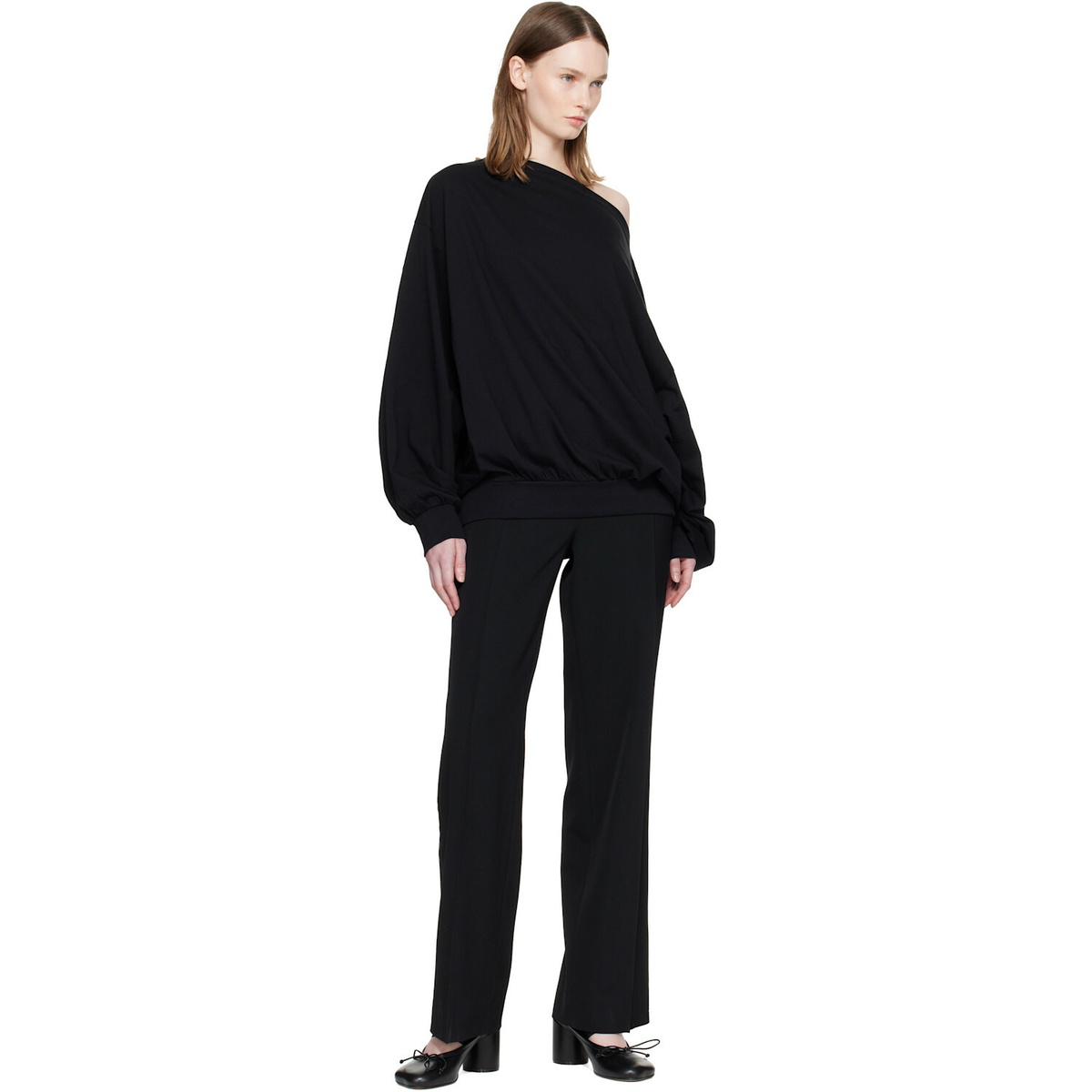 MM6 Maison Margiela Black Long-Sleeved Asymmetric Top